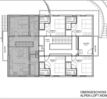 Obergeschoss Alpen loft Mondholz